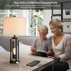 Farmhouse Table Lamps for Living Room Set of 2, 26” Rustic Beside Lamps with USB Charging Ports and Night Light, Bedroom Nightstand Lamp Vintage Reading Lamps for End Table,Bulbs Included