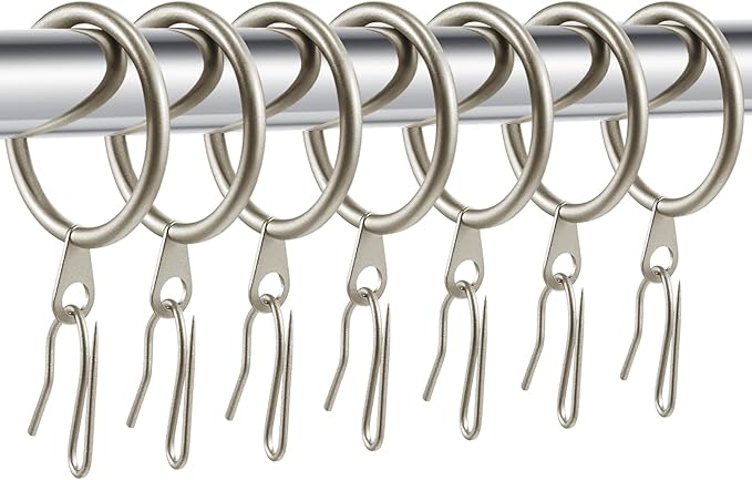 Hotop 30 Pcs Metal Drapery Curtain Rings 0.98/1.26/1.65 inch Interior Diameter and 30 Pcs Hanging Curtain Drapery Pin Hooks for Window Door Shower(32 mm,Champagne Gold)