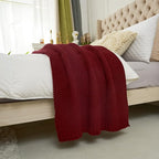 Longhui bedding Chunky Cable Knit Throw Blanket Lightweight Burgundy 100% Organic Cotton Blanket for Sofa Couch Bed Baby Nursery, Rustic Shabby Chic Modern Farmhouse, 51” x 63” Give Laundering Bag