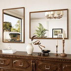 Rectangle Bathroom Mirror 22x30 Inch, Walnut Wood Grain Framed, Anti-Rust & 4mm Tempered Glass, Horizontal/Vertical Hanging Vanity Mirror for Bathroom & Bedroom