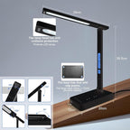 karidi Smart Desk Lamp with Digital Clock, 4-in-1 Charging Station (2 AC Outlets, Type-C, USB-A Ports), Temperature Display, 5 Color & Brightness Settings, Ideal for Offices & Bedrooms