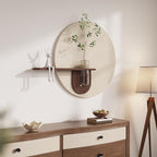 3D Textured Round Minimalist Wall Art with Vase, Neutral Wall Decor with Rabbit Sculpture, Abstract Geometric Artwork with Simulated Plants for Living Room Hallway Dining Room Bedroom Office, 31x24 In