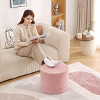 LITA Round Stuffed Pouf Ottoman, Corduroy Poufs with High-Density Foam Filling and Washable Cover, Furry and Fluffy Bean Bag Foot Stools Ottoman for Living Room, Bedroom, Office, Pink