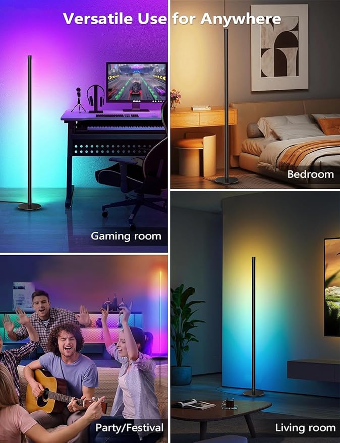 Corner Floor Lamp, Smart RGB Floor Lamp with Remote and APP Control, 16 Million Colors Floor Lamps for Living Room with Music Sync, Color Changing Ambient Lighting Corner Lamp for Bedroom Gaming Room