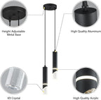 Modern Dimmable Led Pendant Lights Kitchen Island, Ideal for Living Room, Bedroom,Sink 12w LED Crystal Energy-Saving Hanging Lamp for Cozy Lighting (Black 2 Light)