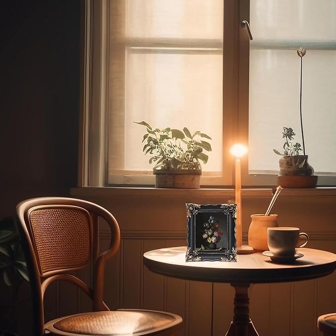 5x7 Vintage Picture Frame with Embossed Flower Design, Black Ornate Frame for 5x7 Pictures, Hand-Crafted Resin Antique Frames for Tabletop & Wall Hanging, Home Decor (Black)