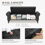 60" Storage Ottoman Bench for Bedroom, Full Queen Storage Bench with Button, Upholstered Bedroom Bench with Rolled Arms for Living Room, Storage Room, Entryway, Black