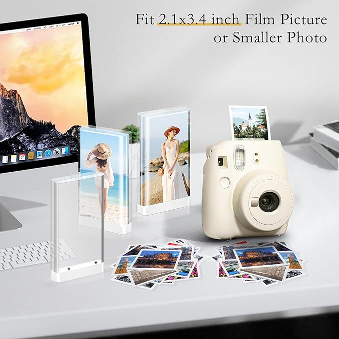 2x3 Small Picture Frame,Discreet Magnetic Wallet-Size Mini Acrylic Frames, Stereoscopic Effect, Compatible with Instant Film Photos,Freestanding Tabletop Display (4, 2X3 inch vertical)