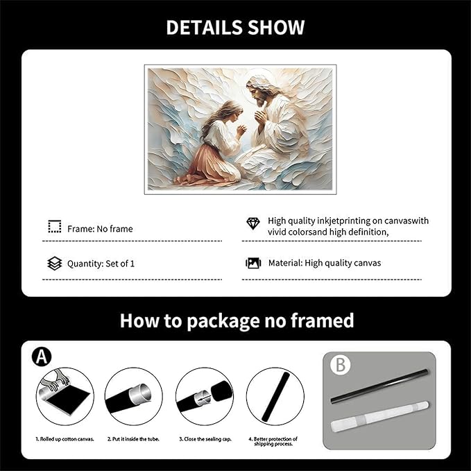 XWNLTEPK Praying to Heaven Christian Art Jesus and Woman Praying Bible Canvas Wall Decor Jesus Portrait Mormon Wall Print