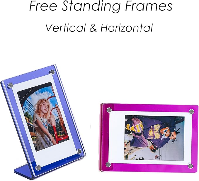 Acrylic Magnetic Picture Frames for Instax Polaroid,Table Top Mini 2x3 Wallet Size Photo Frame for Desk Decor (colorful 4 pack)