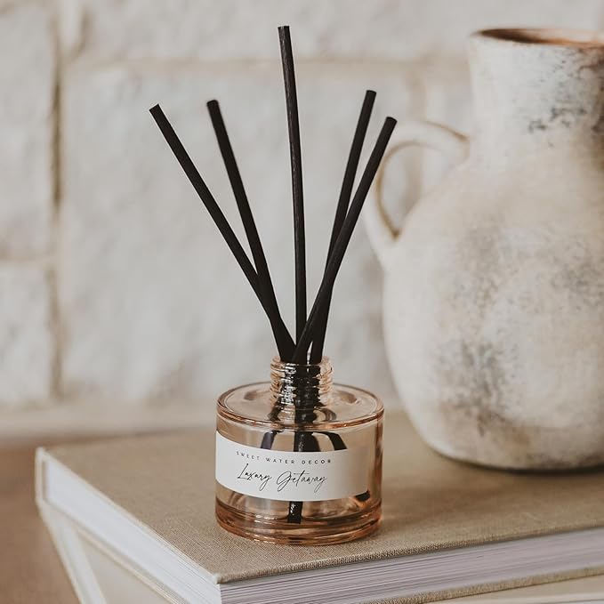 Sweet Water Decor Luxury Getaway Reed Diffuser – Hotel Scent Diffuser with Long-Lasting Premium Fragrance of Leather, Iris, Sandalwood for 4 Months – Ideal for Home Decor