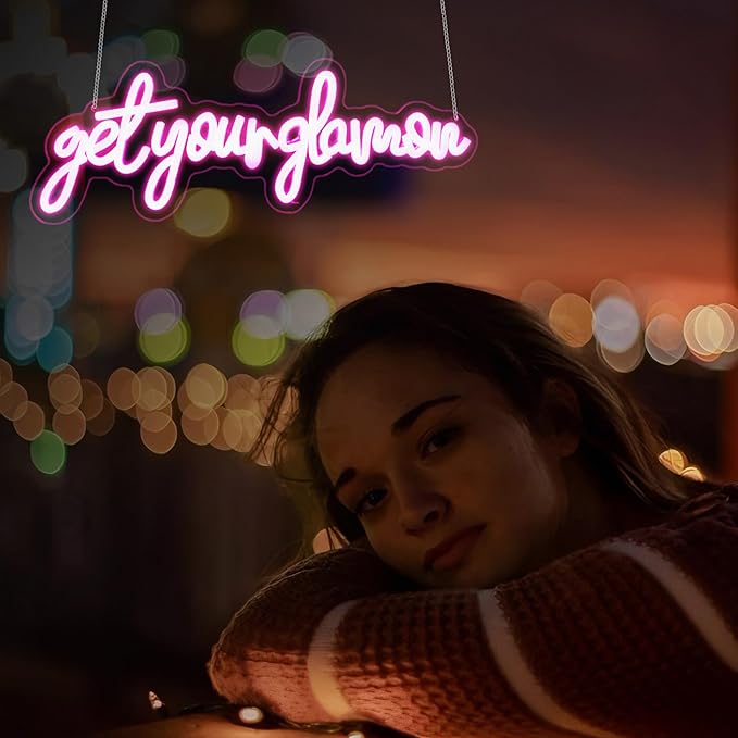Get Your Glam On Neon Sign, Neon Signs for Wall Decor Neon Pink LED Signs Room Neon Light Up Signs Home Decor for Bedroom Club Party Bar Shop USB Operated