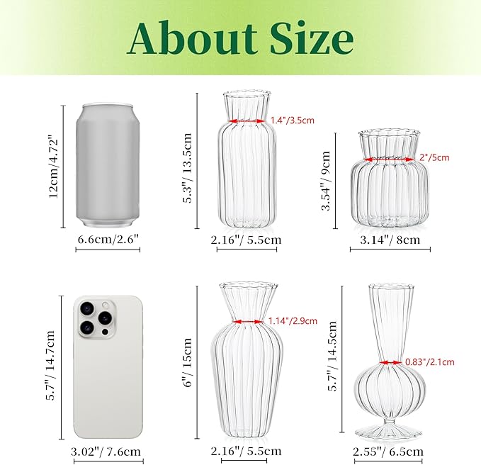 Mini Glass Vases for Centerpieces - Hewory Clear Small Bud Vases in Bulk, Cute Flower Vases Set for Wedding, Home Decoration, Table Decor (Clear, 4)