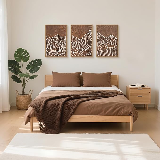 HPINUB Line Style Mountain Framed Canvas Wall Art Set, Vintage Tree Rings Wall Decor, Abstract Tree Spiral Wall Painting, Modern Nature Art Prints for Living Room,Bedroom,Farmhouse-24 x36 x3