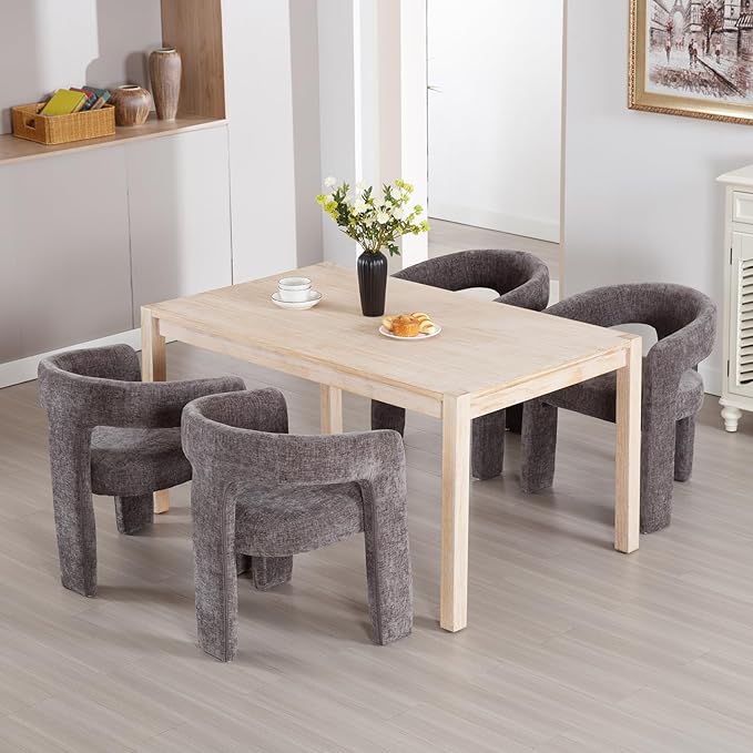 Charcoal Grey Chenille Dining Chairs Set of 4, Modern Barrel Dining Room Chairs Upholstered Accent Chair with Arms and Round Back for Living Room Kitchen Armchair No Assembly Needed