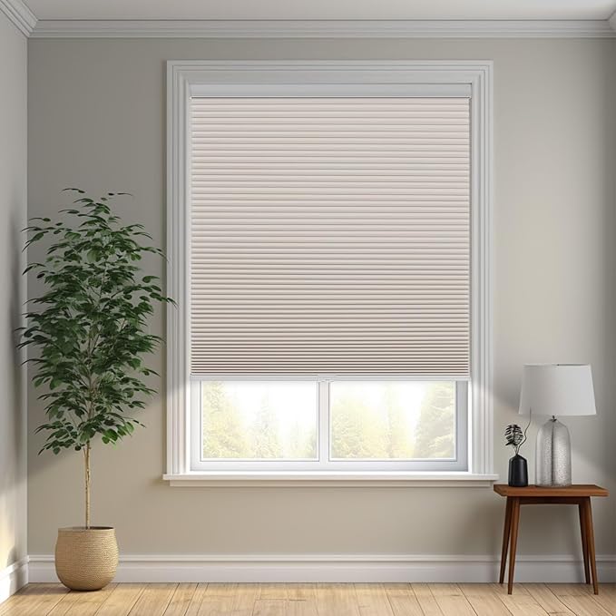 Changshade Cordless Cellular Shades, Blackout Honeycomb Shades for Windows, Pull Down Pleated Blinds, Easy to Install for Indoor Windows and French Doors,24" W x 64" H, Beige