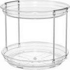 2 Pack 2 Tier Lazy Susan Organizer, 9.25'' Lazy Susan Turntable for Cabinet, Stackable Turntable Organizer Rotating Spice Rack Organization for Kitchen Countertop, Pantry, Bathroom, Clear