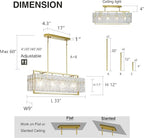 IKK Modern Gold Rectangle Chandeliers for Dining Room, Crystal Water Ripple Light Fixture, Elegant Farmhouse Linear Lighting for Kitchen Island, Bar Table, L33 x W9 x H12