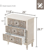 HOMPUS Farmhouse 3-Drawer Dresser with Flower Pattern, Night Stand with 3 Storage Drawers, Fully Assembled Nightstand for Boho, Accent End Table, Chest of Drawers for Entryway, Bedroom, Distress White