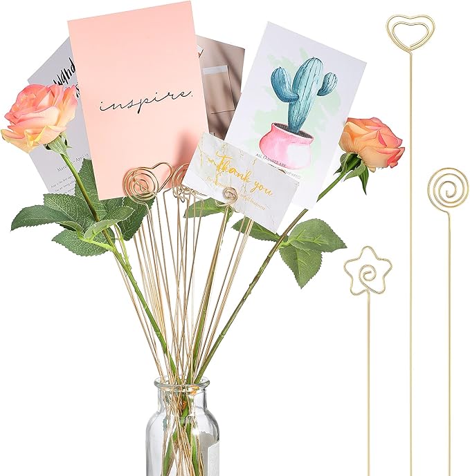 Sunnyray 30 Pieces Metal Wire Floral Picks Wire Place Card Holder Stand 13 Inch Table Name Number Picture Clips Menu Note Memo Holder for Wedding Birthday Party