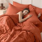 JOLLYVOGUE Queen Comforter Set, Ultra-Soft Bed in a Bag Queen Size 7 Pieces, Oeko-TEX Certified Bedding Set with Down Alternative Comforter, Sheets, Pillowcases & Shams, Burnt Orange