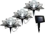 LEWIS&WAYNE Solar Garden Lights Outdoor, 3 Pcs Silver Gray Lotus Flower Pathway Lamps with Cool White Crackle Glass Globe Led Lights for Patio Pathway Yard Balcony Garden Decorations