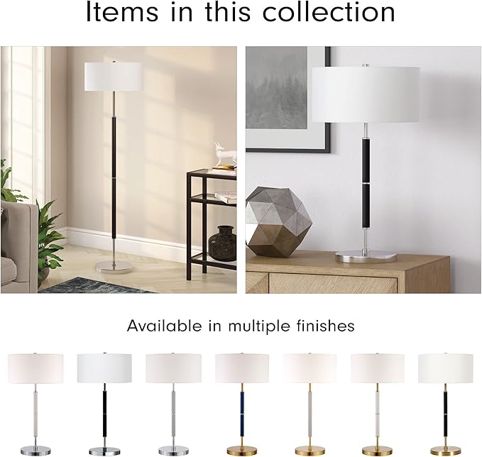 Henn&Hart 2-Light Floor Lamp with Fabric Shade in Cool Gray/Brass/White, Floor Lamp for Home Office, Bedroom, Living Room