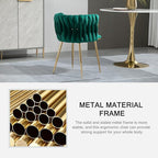 Nrizc Woven Dining Chairs Set of 2, Velvet Upholstered Dining Chairs with Gold Metal Legs, Modern Accent Chairs for Living Room, Dining Room, Kitchen (Green)