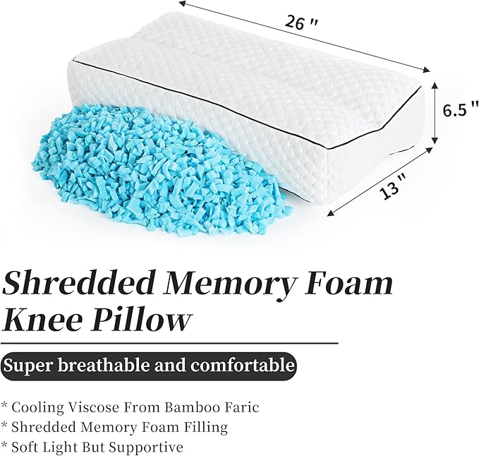 BALAPET Shredded Memory Foam Knee Pillow for Side Sleepers, Pillow Between Legs for Aligns Spine, Supportive Leg Pillow for Pregnancy Relieves Pressure Hip Leg Elevation, 6.5" Height