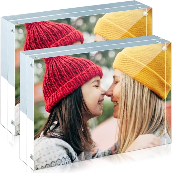 ILYXY 2 Pack Acrylic Frame 8.5x11, 20% Thicker, 24mm Thick Frameless Clear Picture Frame, Double Sided Magnetic Photo Frame, Free Standing Desktop Display Stand Acrylic Picture Frames