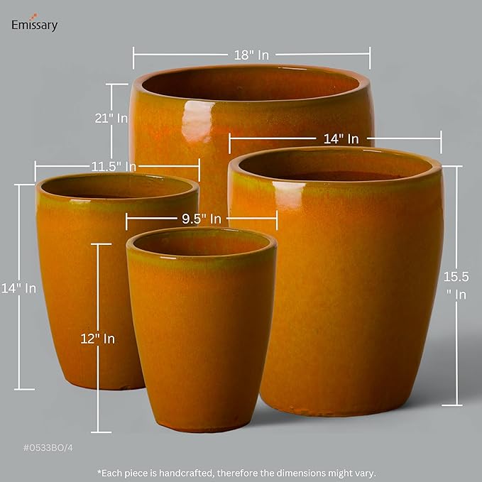 Emissary Bullet 14 in. Bright Orange Ceramic Round Planter (14 in. L x 14 in. W x 15.5 in. H) with Drainage Hole