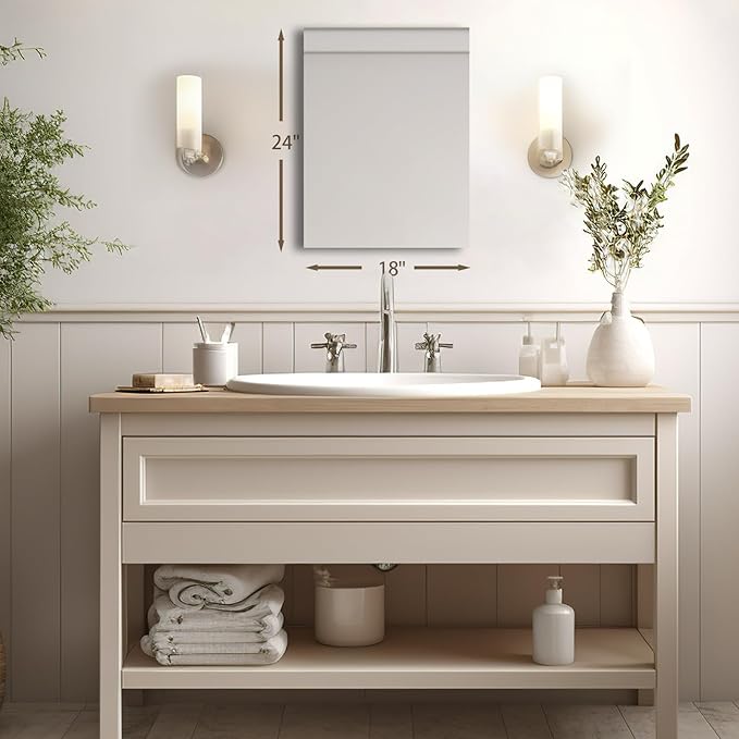 Mirrorons Bathroom Vanity Mirror 18" x 24", Frameless Mirror with Polished Edge, Hangs Horizontally or Vertically. Upgraded Shatterproof Bathroom Mirror for Wall.