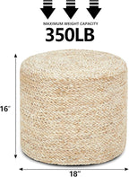 Wimarsbon 18'' Ottoman Pouf, Natural Braided Poof, Rustic Handweave Lounge Pouffe, Boho Footrest Stool for Bedroom, Accent Table or Seat for Living Room (Natural Corn Husk)