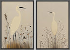 SIGNFORD Framed Canvas Print Wall Art Set Minimalist Heron Art Simplified Shapes in Neutral Tones Illustration Modern Art Decorative Nordic Nature for Living Room, Bedroom, Office - 16"x24"x2 Black