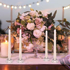 12 PCS Glass Taper Candle Holders Bulk Candlestick Holders Clear Short Tapered Candle Stick Holder Decor Set for Table Centerpiece Wedding Party Advent Christmas Home Decorations (12, Clear)