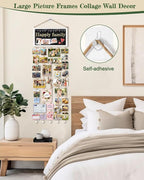 Bikoney Large Picture Board Picture Frames Collage Photo Hanging Display Wood Rustic Frames for Wall Decor and Dorm Room Decor with Blackboard Self Adhesive Hooks No Holes Drilling