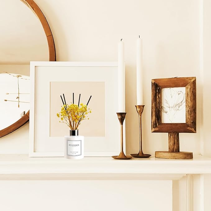 Reed Diffuser Set,5.1oz Sea Salt&Sage Scent Diffuser with Sticks Home Fragrance Reed Diffuser with Essential Oil for Bathroom Shelf Decor&Air Freshener,Home Bathroom Office Decor & Gifts