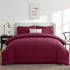 CozyLux Queen Comforter Set Burgundy, 7 Pieces Bed in a Bag, Red Comforter Queen Size, All Season Bedding Sets with Stitch Quilted Comforter, Flat Sheet, Fitted Sheet, Pillowcases