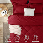 CozyLux Queen Comforter Set Dark Red - Bed in a Bag Queen Size 7 Pieces, Luxury Soft Bed Set for All Seasons, Bedding Set with Down Alternative Comforter, Sheets, Pillowcases & Shams
