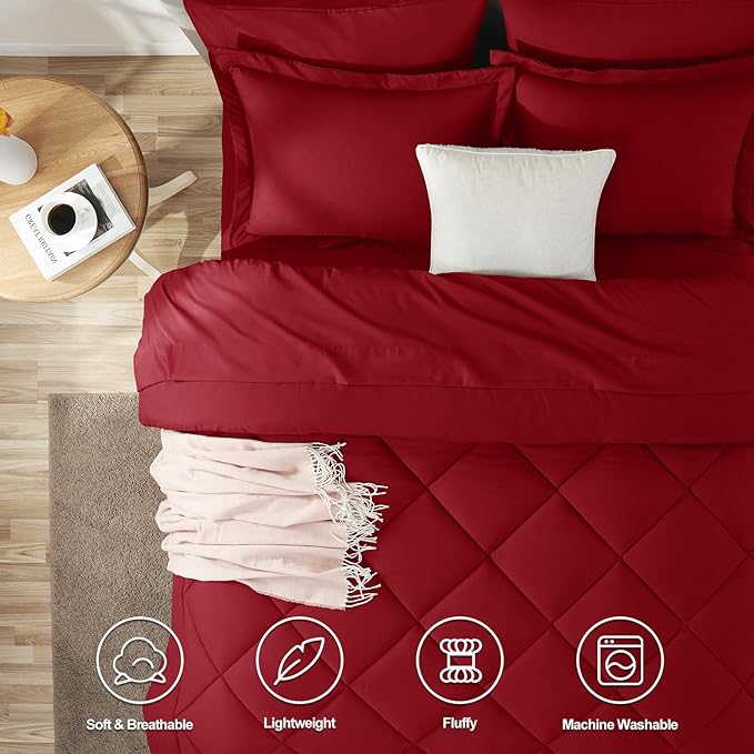 CozyLux Full Size Comforter Sets Dark Red - 7 Pieces Bed in a Bag Full, Luxury Soft Bed Set for All Seasons, Bedding Set with Down Alternative Comforter, Sheets, Pillowcases & Shams
