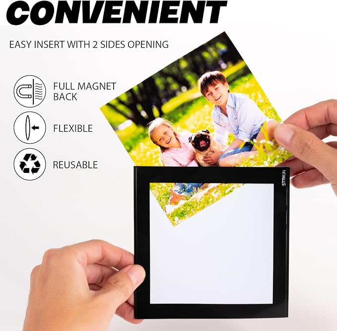 4X4" Magnetic Picture Frame with Black Border(10 Pack),Square Magnet Photo Pockets,Decorations for Fridge/Lockers with Clear Plastic Cover (Classic)