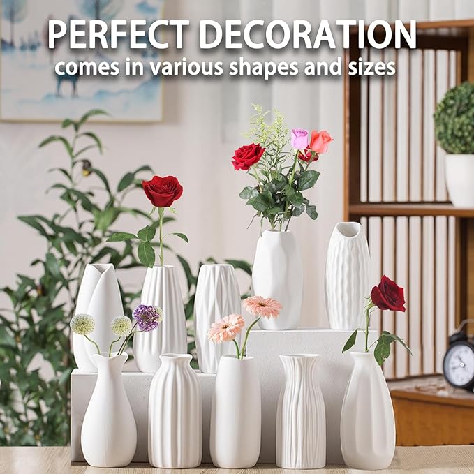 5'' White Ceramic Bud Vases Set of 10,Small Vases in Bulk for Flowers,Mini Vases for Centerpieces,Modern for Floral and Pampas Grass,Boho for Wedding,Party,Table Home Decor