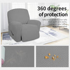 Easy-Going 4 Pieces Oversized Recliner Stretch Sofa Slipcover Sofa Cover Furniture Protector Couch Soft with Elastic Bottom,Polyester Spandex Jacquard Fabric Small Checks Light Gray