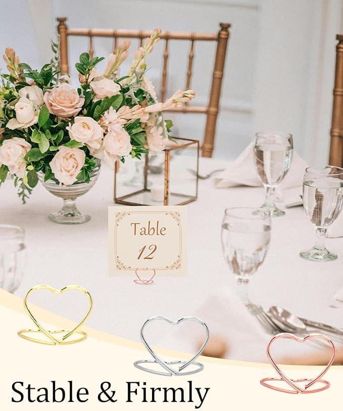 36 Pcs Heart & Table Number Holders - Rust-Resistant Metal Place Card Stands for Weddings, Office & Home Decor(Multicolor)