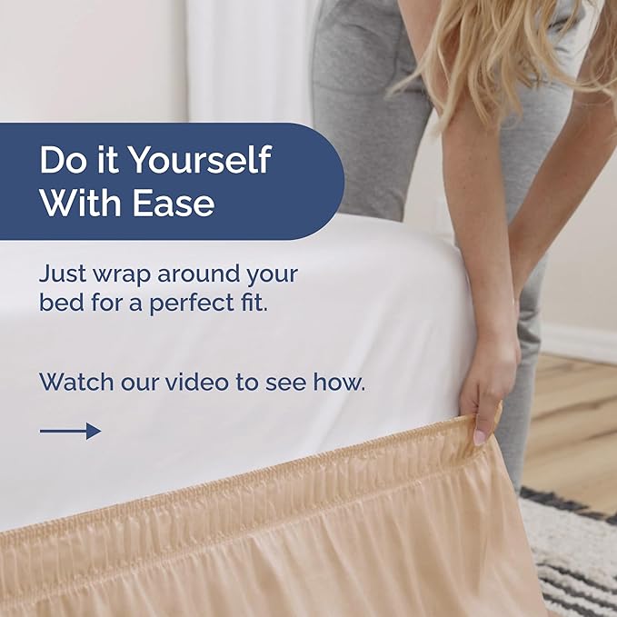 Wrap Around Dust Ruffle Bed Skirt - Cream - for King Size Beds with 24 Inch Drop - Easy Fit Elastic Strap - Adjustable Pleated Bedskirt w/Brushed Fabric - Wrinkle Free - for Women, Men, Kids & Teens