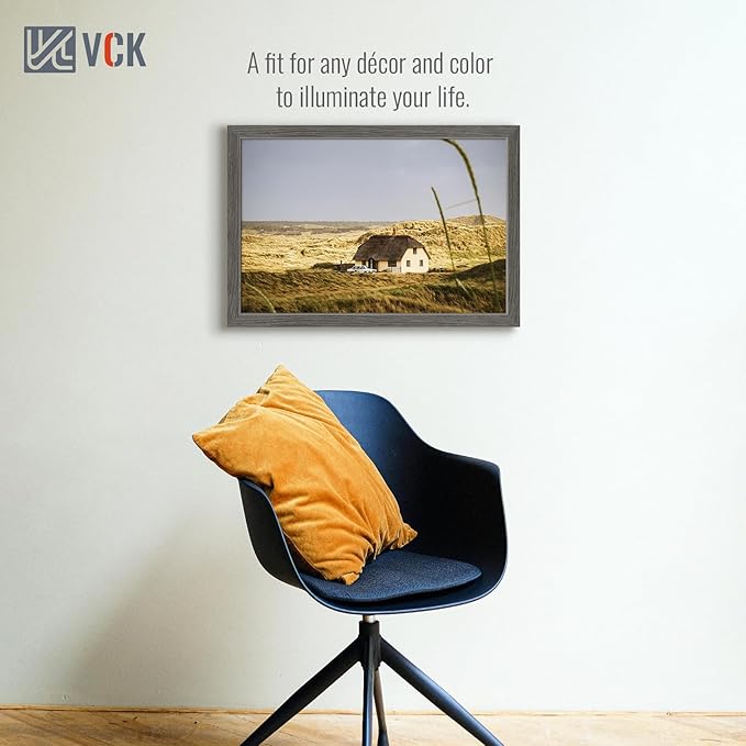 VCK 16x24 Frame Set of 3, Gray Solid Wood Poster Picture Frame, Exclusive Wood Grain, Wall Gallery Frame