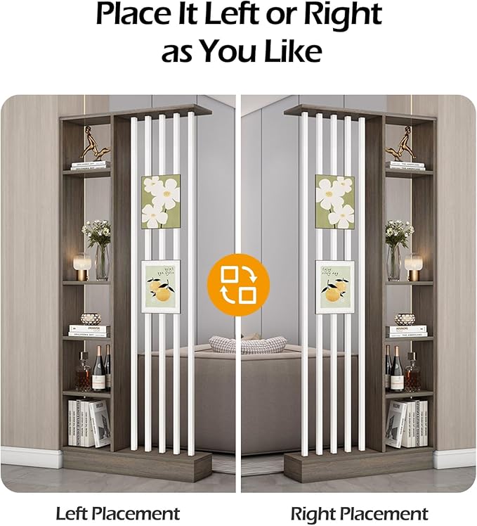 Wall Room Divider, Storage Cabinet Storage Display with Shelves, Modern Freestanding Wood Room Divider Screen, Wall Privacy Screens for Home Decorative (Grey Oak+White,39.5" L x 9.5" W x 79.5" H)