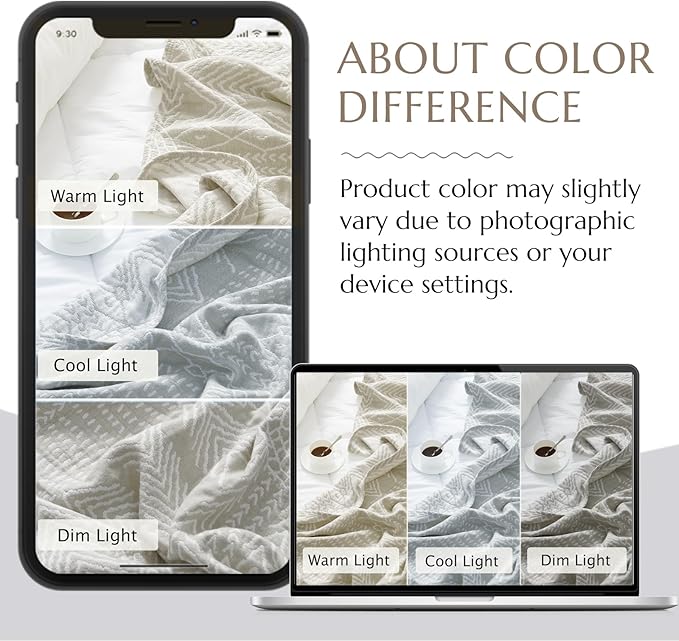 JINCHAN Boho 100% Cotton Muslin Blanket 3-Layer Twin Size Geometric Lightweight Reversible Soft Cozy Throw for Couch Sofa Bed All Season Coverlet Gift Bedroom Living Room Decor Light Grey 60x80 Inches