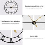 LEIKE 40 Inch Extra Large Modern Wall Clock, Oversize Rustic Round Nearly Silent Battery Operated, Black Metal Roman Numerals Wall Clocks for Living Room, Bedroom, Entrance Home Decor