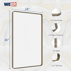 WEER 24x36 Inch Bronze Bathroom Mirror for Vanity, Brushed Bronze Metal Frame Rounded Rectangle Mirror with Tempered Glass, Anti-Rust (Horizontal/Vertical)